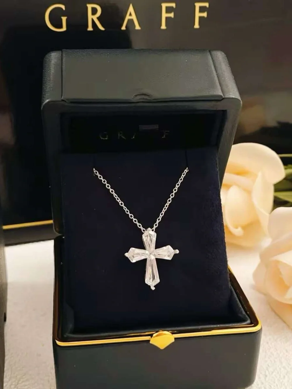 Silver Crystal Cross Pendant Necklace - Clear Crystal on Silver Chain